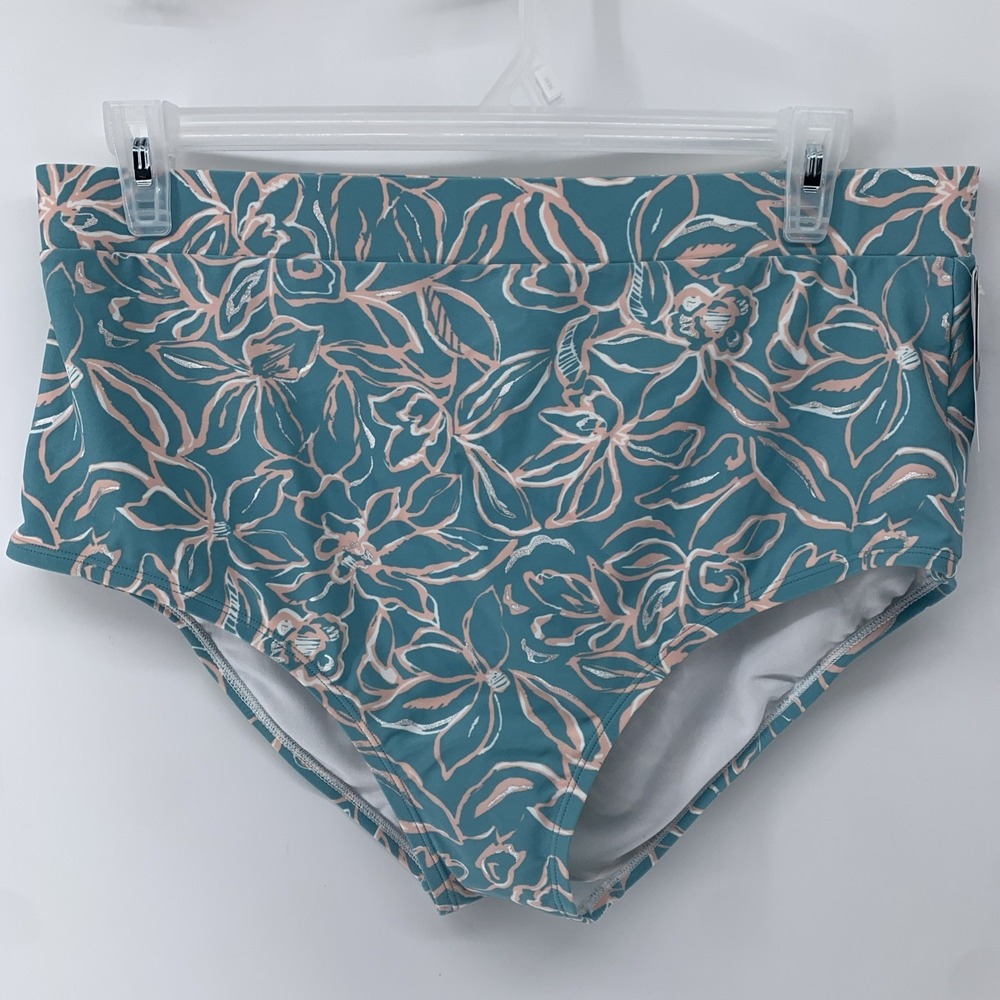 New With Tags Aqua Couture Swim Bottoms 1X Curvy Light Blue, Pink Silver Accent